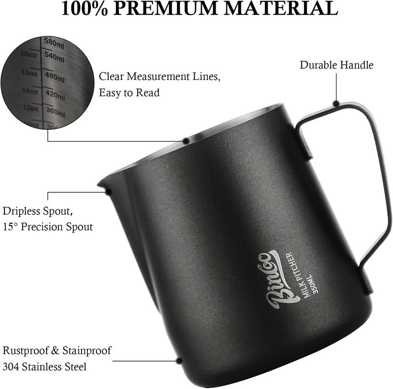 Bincoo 600ML Milk Frothing Pitcher - SUS304 Stainless Steel Latte Art Coffee Jug – Barista-Grade Milk Frother Cup with Precision Spout, Measurement Markings & Ergonomic Handle for Home & Café - Image 5